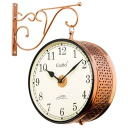 CRAFTEL Rose Gold-Toned Railway Station Textured Analogue Metal Round Vintage Wall Clock-image-34