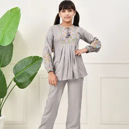 BAESD Girls Embroidered Long Sleeves Pure Cotton Top With Trousers-image-70