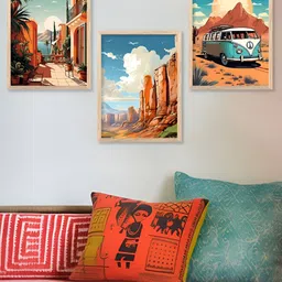 Kotart Brown & Orange 3 Pieces Wooden Modern Painting Wall Arts-picture-12