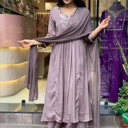 TURITY Women Ethnic Motifs Embroidered Panelled Thread Work Chanderi Cotton Kurta with Palazzos & With-picture-13