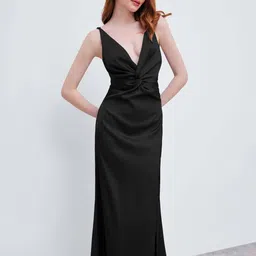 Outzidr Women Strappy Plunge Neck Slit Maxi Dress-picture-37