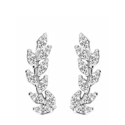 LeCalla 925 Sterling Silver-Plated Artificial Stones Studded Leaf Shaped Studs image 2