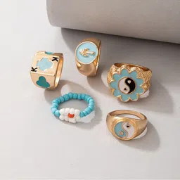 Arzonai 5 Piece Blue Tai Chi Bead Flower & Mushroom Ring-image-35