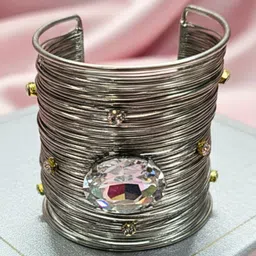 ORANGENYSHA Women Crystals Handcrafted Silver-Plated Cuff Bracelet-picture-38