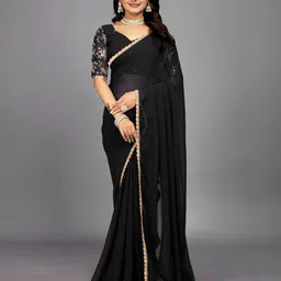 Aardiva Polka Dot Poly Georgette Saree image 1