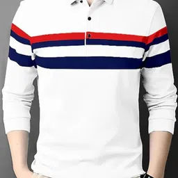 FAOES Men Striped Polo Collar long Sleeves T-shirt-image-28