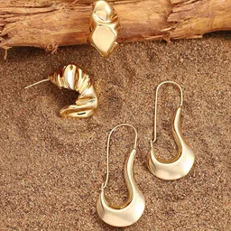 SOHI Set Of 2 Gold-Plated Contemporary Textured Hoop Earrings-picture-32