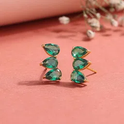 Ornate Jewels 925 Silver 18K Gold Plated Green Emerald Earring image 1