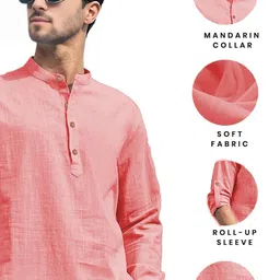 Yugnik Cotton Mandarin Collar Roll-Up Sleeves Straight Kurtas image 3