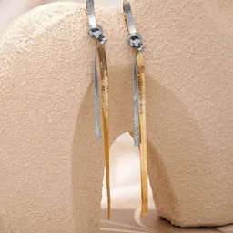 Rubans Voguish Dual-Plated Knotted Gold & Silver Bold Long Tassel Drop Earrings image 4