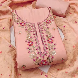 DIVASTRI Floral Embroidered Beads And Stones Unstitched Dress Material image 3