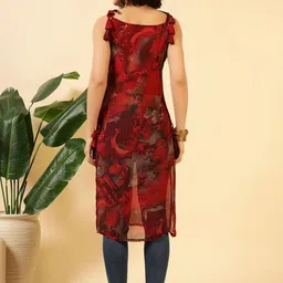 LIPS CROWN Women Abstract Printed Shoulder Straps Sleeveless Straight Kurti image 2