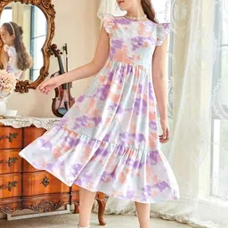 White World Women Floral Print Fit & Flare Dress-picture-15