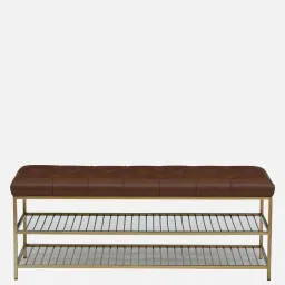 bohemiana from pepperfry Melly Metal Shoe Bench In Gold Finish With Seating image 5
