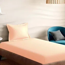 Sleeping Owls Peach-Coloured 210 TC Single Bedsheet with 2 Pillow Covers-picture-28