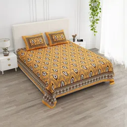 KD PRINTS Yellow & White 210 TC Bedsheet with 2 Pillow Covers-picture-19