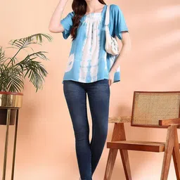 Chandbaali Women Tie and Dye Square Neck Pleated Detail Empire Top image 5