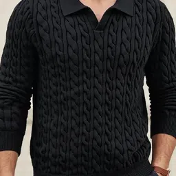 HERE&NOW Black Self Design Acrylic Slim Fit Pullover Sweater image 5