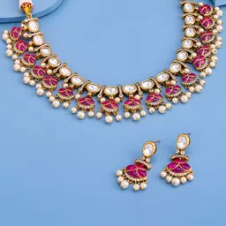 Kushal's Fashion Jewellery Victorian-Plated Kundan Studded Necklace with Earrings-picture-16