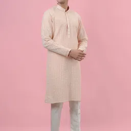 azania Men Ethnic Motifs Embroidered Regular Thread Work Kurta with Pyjamas image 3