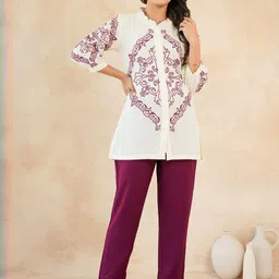 Zolo Label Embroidered Mandarin Collar Tunic With Trouser Co-Ords-image-92