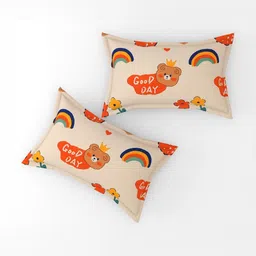 AaHo Decor Beige & Orange Cartoon Characters 300 TC King Bedsheet with 2 Pillow Covers image 5