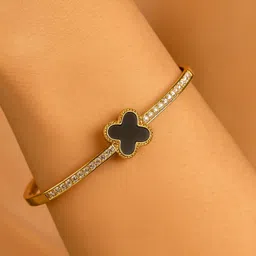 RaasRani Women Cubic Zirconia Gold-Plated Cuff Bracelet-image-41
