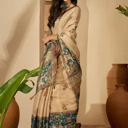 Sangria Beige Pure Linen Printed Sarees image 5