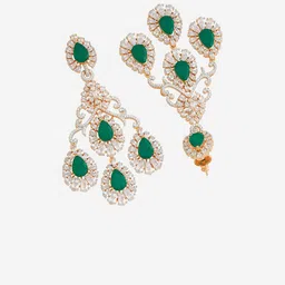 Kushal's Fashion Jewellery Rhodium -Plated Teardrop-Shaped Zircon Drop Earrings image 3