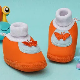 NESKA MODA Kids-Unisex Orange Cotton Booties-image-1