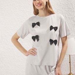 Trendyol Women T-Shirt & Shorts Pure Cotton Night Suits-picture-31
