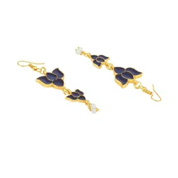 Stefan Gold-Plated Pearls Beaded Meenakari lotus shaped Drop Earrings image 2