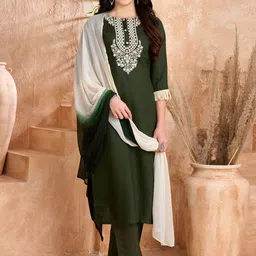 Moda Rapido Women Floral Embroidered Regular Thread Work Kurta with Trousers & With Dupatta-image-21