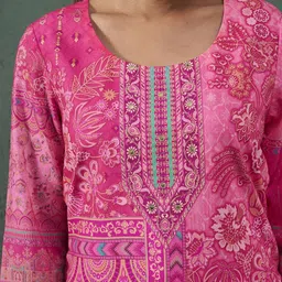 Anouk Women Ethnic Motifs Printed Aari Work Round Neck Kurta image 4