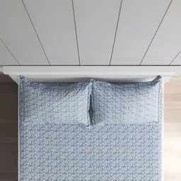 Home Centre Blue Geometric 200 TC Bedsheet with 2 Pillow Covers image 2