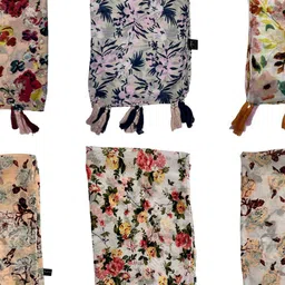 POSHAMPAA be desi Women Pack of 6 Printed Scarf With Tasselled image 5