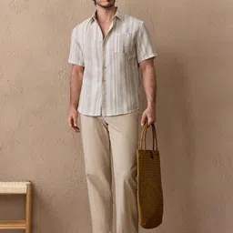 r.code by the roadster life co. R.Code by The Roadster Lifestyle Co. Men Vertical Striped Spread Collar Casual Shirt image 3