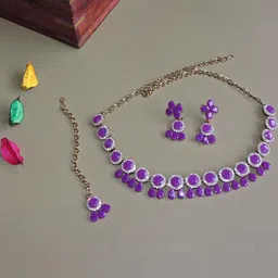VATSALYA creation Alloy Gold- plated Purple Jewellery Set image 4