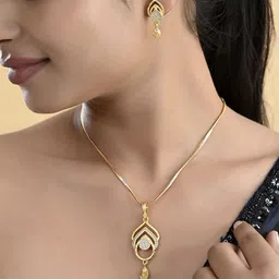 VOJ Stainless Steel Gold-Plated American Diamond-Studded Jewellery Set image 3