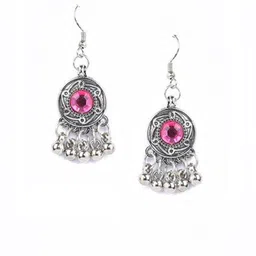 Bienvene Silver Plated Artificial Stones Studded & Beaded Oxidised Jewellery Set image 2