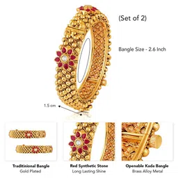Peora Set Of 2 Gold-Plated Stone-Studded Bangles image 3