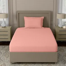 home expressions Peach Striped Satin 210 TC Single Bedsheet 150 m X 229 m image 5