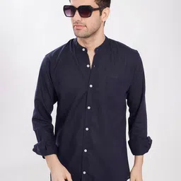 THE BEETEL HOUSE Men Comfort Slim Fit Solid Mandarin Collar Linen Casual Shirt-image-60