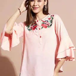 DressBerry Floral Tie-Up Neck Bell Sleeve Top-image-49