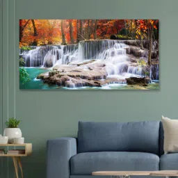 nestroots Canvas Framed Autumn Cascade Nature's Vibrant Symphony Wall Painting(12X24 Inch)-picture-10