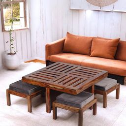 Ikiriya Coffee Brown Square Shaped Sheesham Wooden Accent Coffee Table Set-picture-34