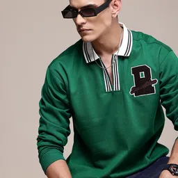 The Roadster Life Co. Relaxed Fit Contrast Mock Collar with Applique Detailing Sweatshirt image 1