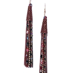 Jewels Galaxy Maroon Gold-Plated Handcrafted Tasselled Drop Earrings-picture-36