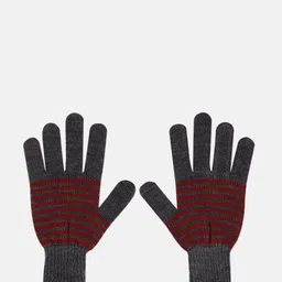 Roadster Dark Grey & Red Striped Acrylic Gloves-image-86