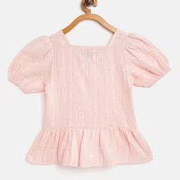 Cherry Crumble Girls Peach-Coloured & White Printed A-Line Top image 2